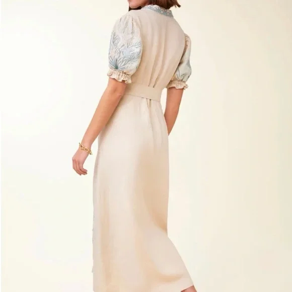 Spartina 449 | Cream Linen Dress with Blue Tassel Belt - Picture 4 of 7